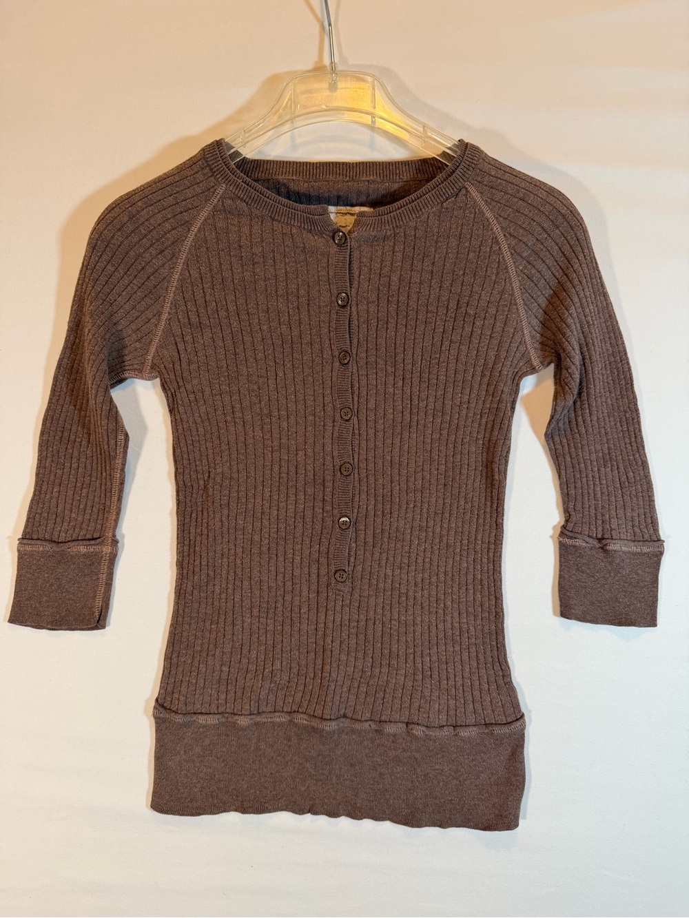Massimo Brown Ribbed Button-Front Henley Cardigan